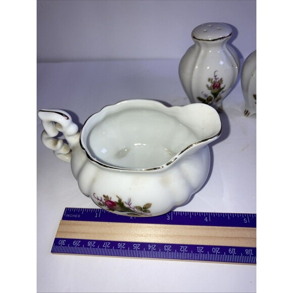Lefton Pink Roses China Creamer and Sugar Bowl With Salt And Pepper - Picture 6 of 8
